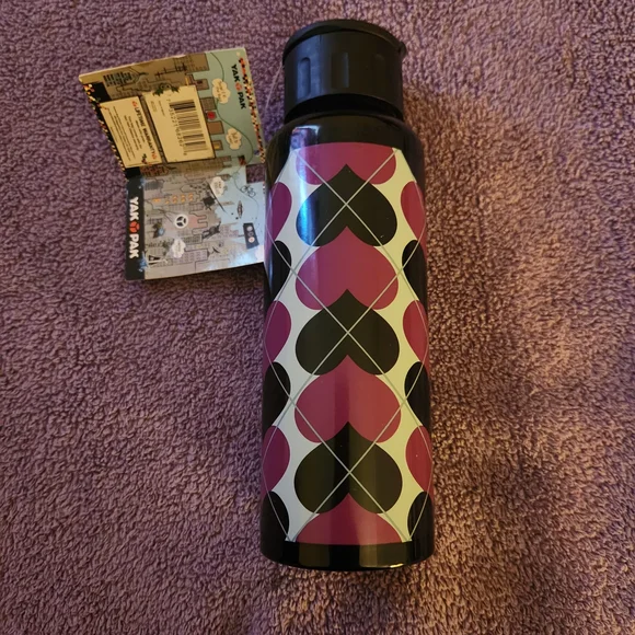 Yak Pak Purple 💜 & Black 🖤 Heart Pattern Water Bottle - Picture 2 of 8